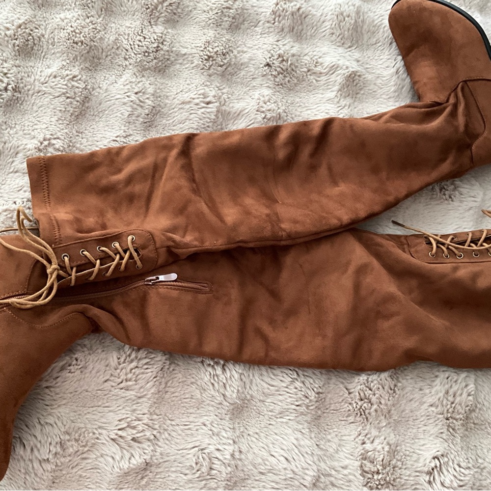 Brown Suede Knee-High Boots